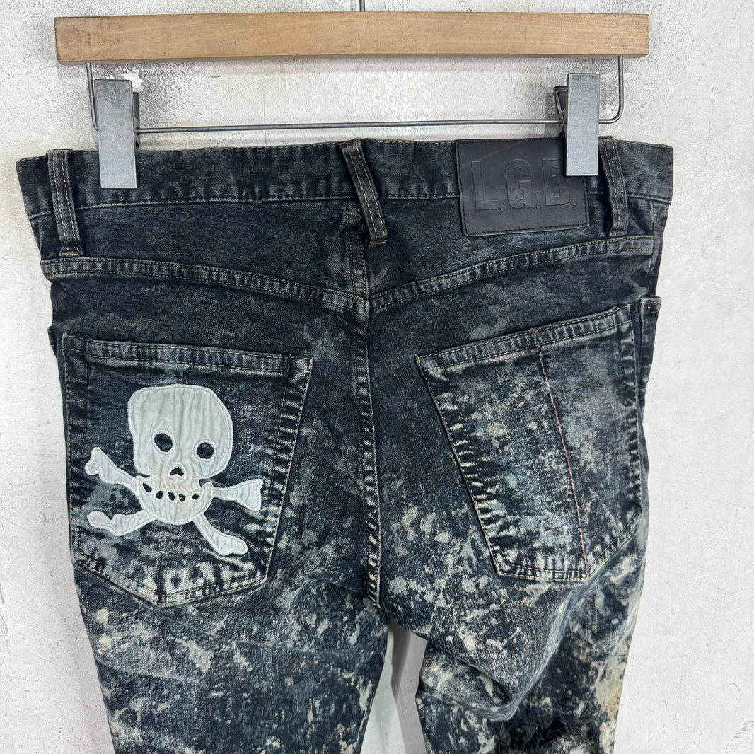 LGB Wolf Skull Bleached Skinny Jeans
