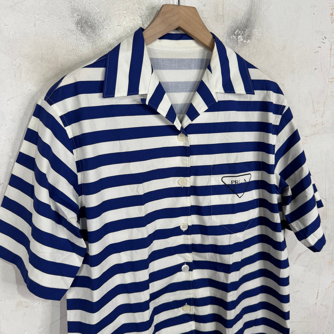 Prada Blue Striped Logo Shirt