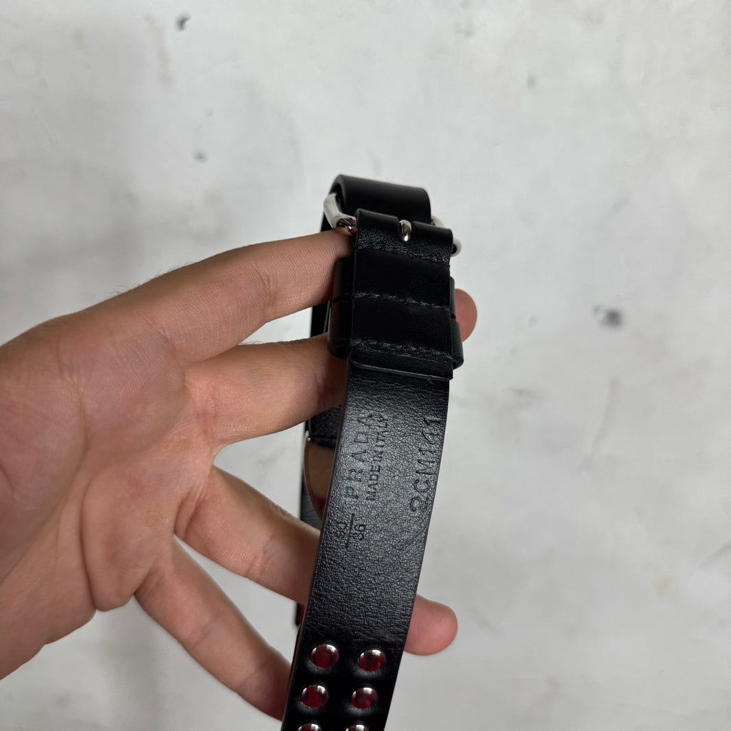 Prada Two Piece Studded Velo Leather Belt