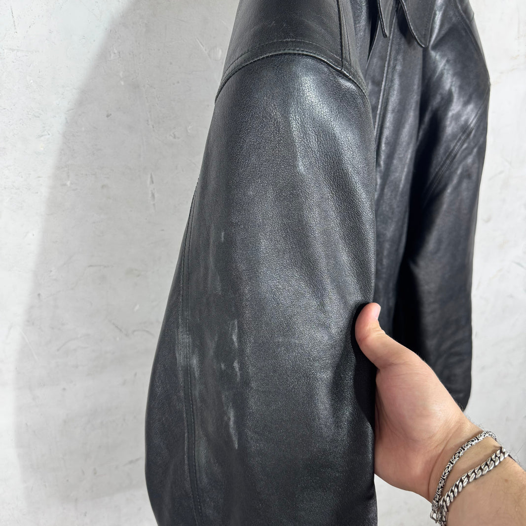 Balenciaga Leather Padded Shoulder Sporty B Bomber