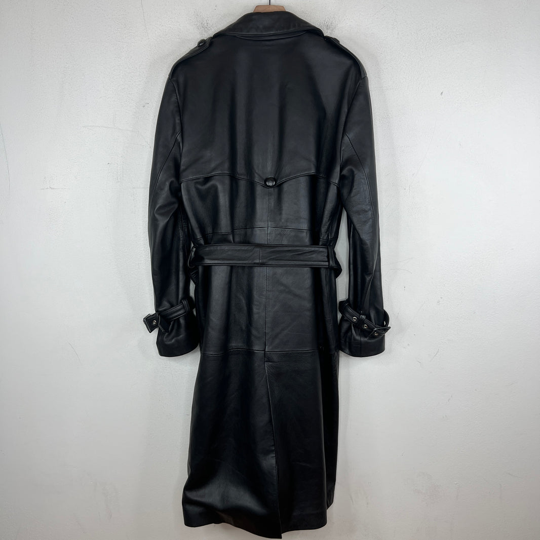 Ernest W. Baker Double Breasted Black Leather Trench Coat