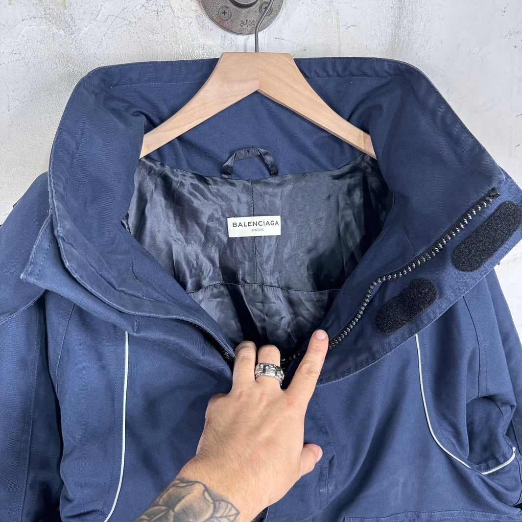 Balenciaga Navy Long Swing Parka Jacket