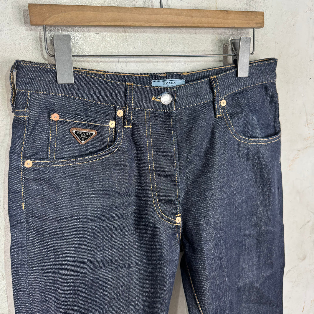 Prada Raw Buckle Back Jeans