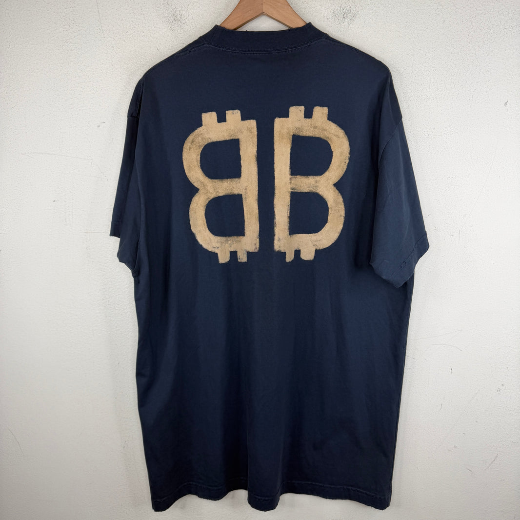 Balenciaga Distressed Navy Bitcoin T-Shirt