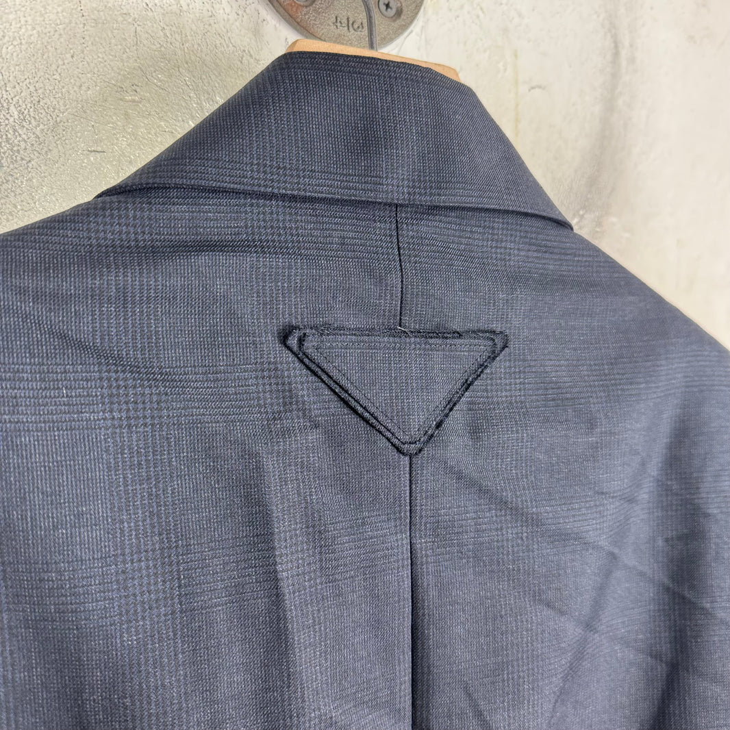 Prada Triangular Badge Navy Double Breasted Blazer