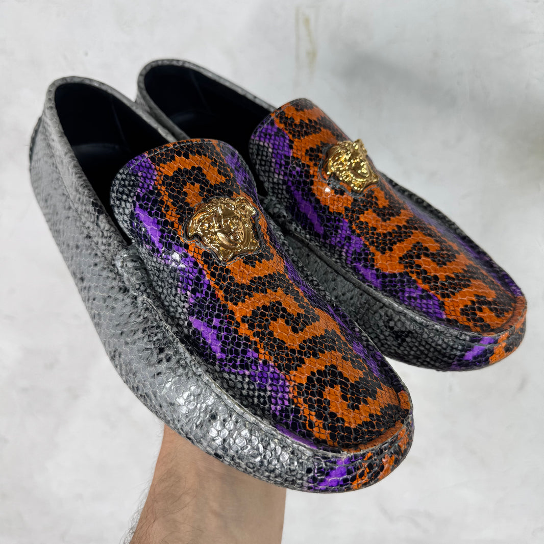 Versace Snake-Print Medusa Loafers