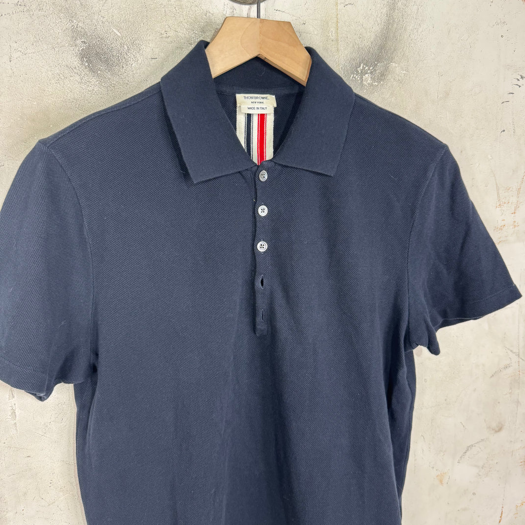 Thom Browne Navy Back Striped Polo