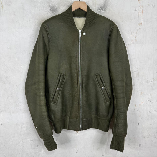 Rick Owens Blistered Leather Shearling Bomber Jacket
