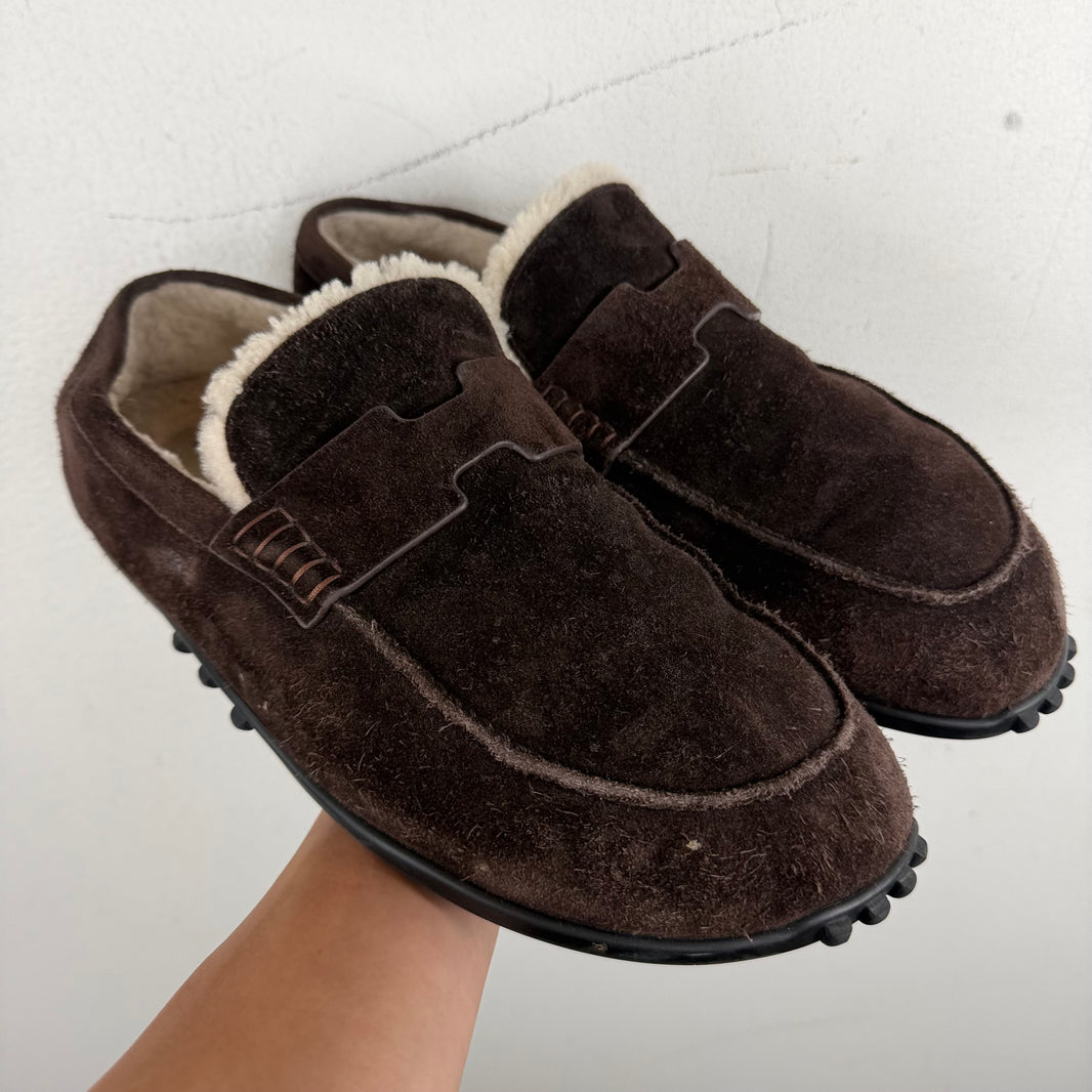 Hermes Shearling Lined Lazy Loafers