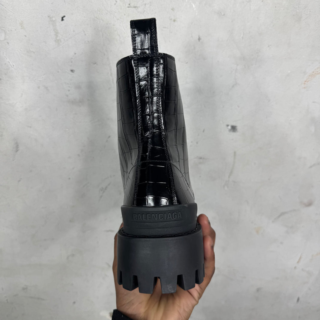 Balenciaga Leather Croc Strike Boots