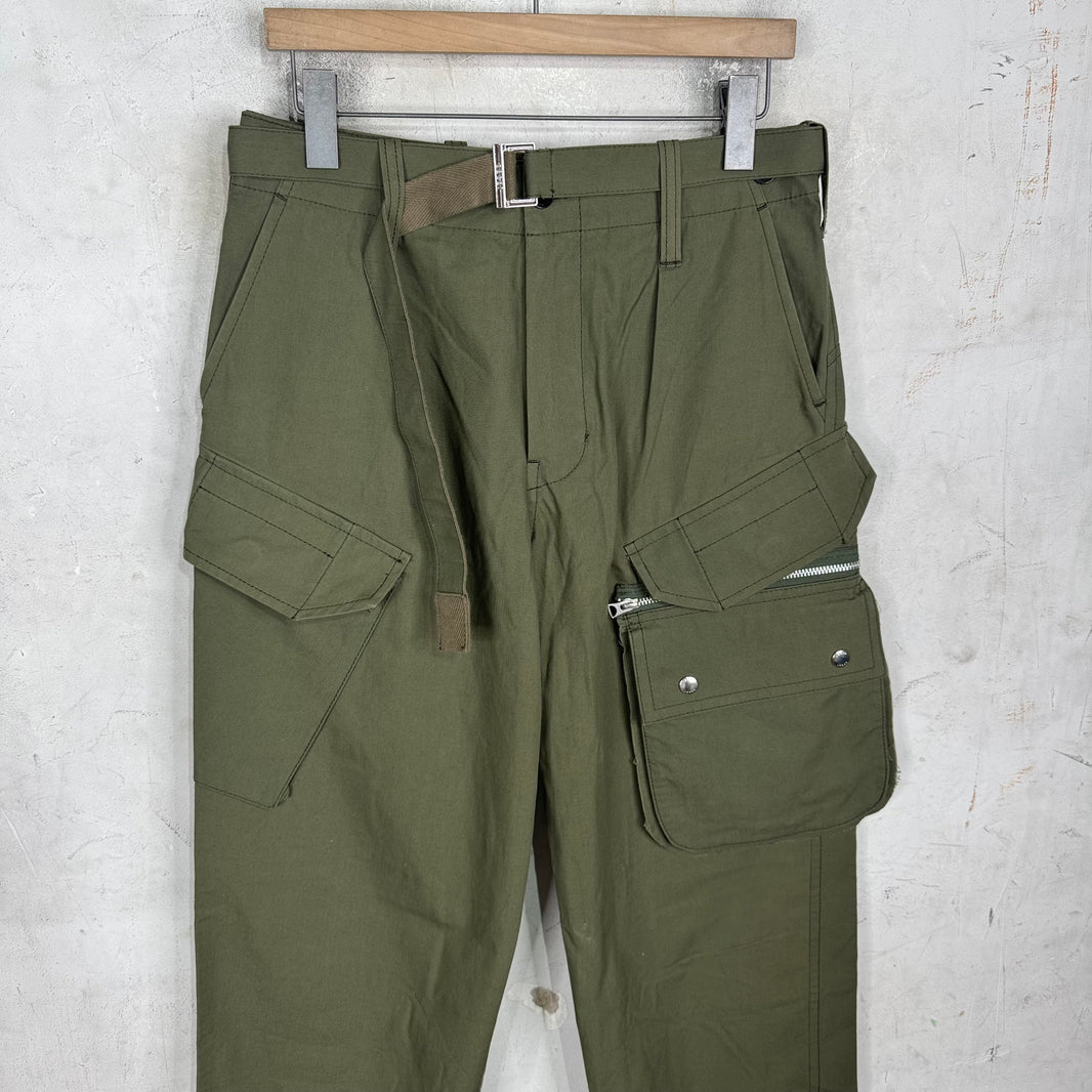 Sacai Wide Belted Olive Cargo Pants