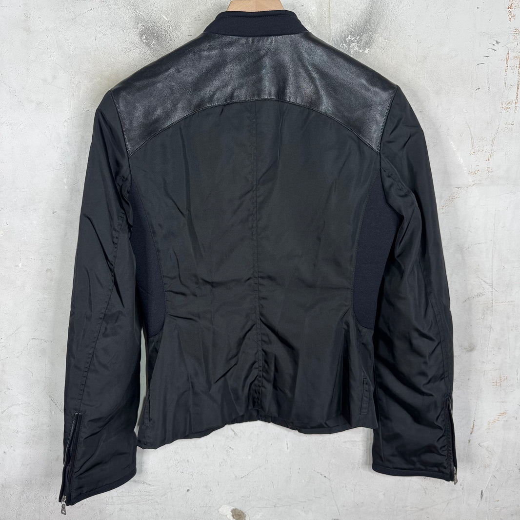 Prada Nylon Leather Trimmed Moto Jacket