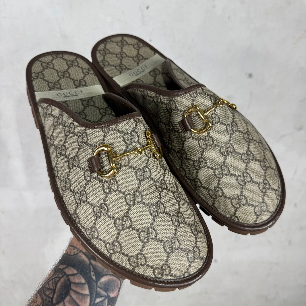 Gucci Monogram Horsebit Slides