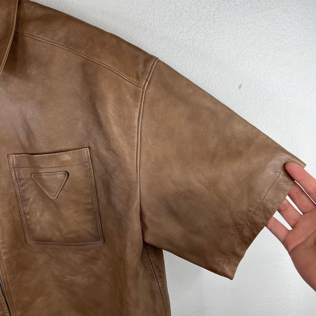 Prada Brown Nappa Lambskin Zip Shirt