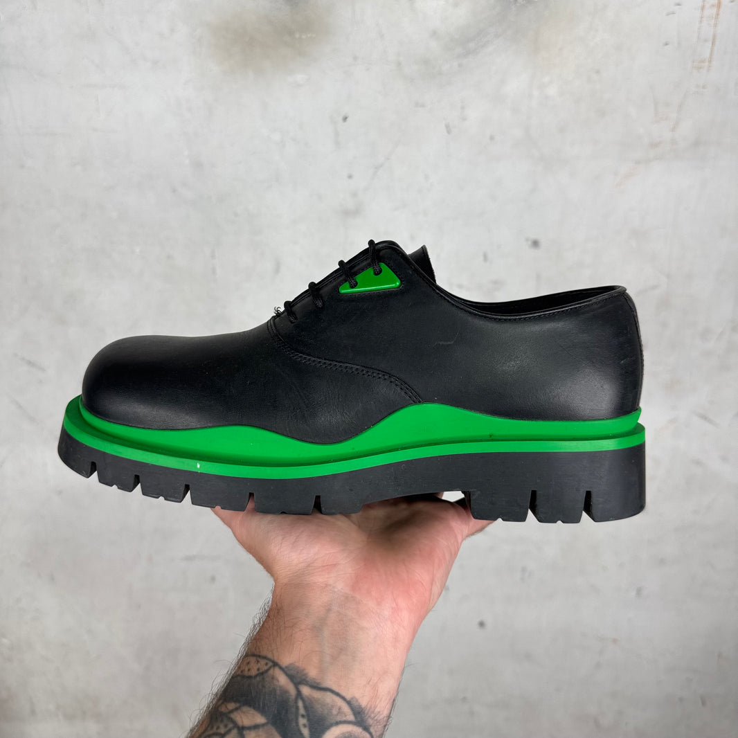 Bottega Veneta Black/Green Rubberized Derbys