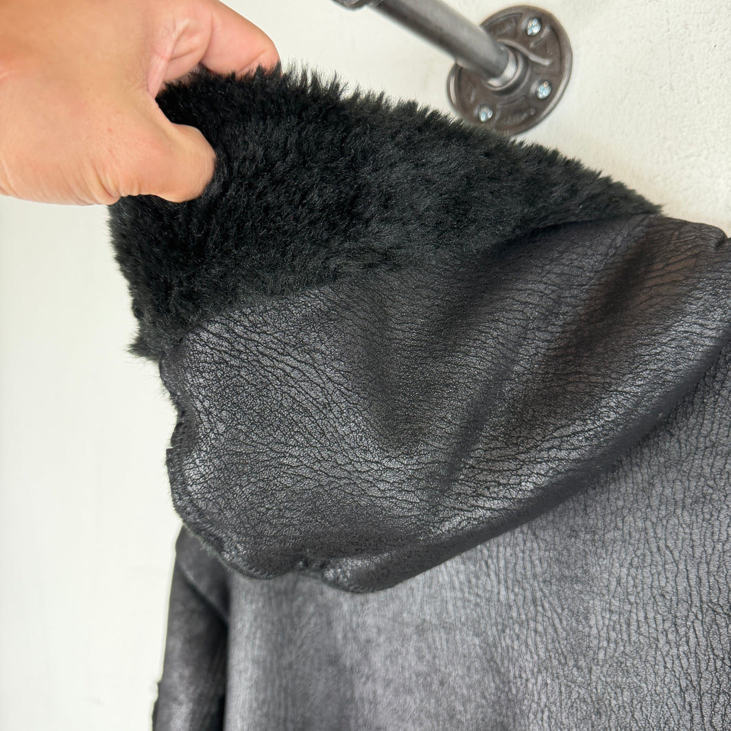 Gosha Rubchinskiy Cracked Leather Fur Lined Jacket
