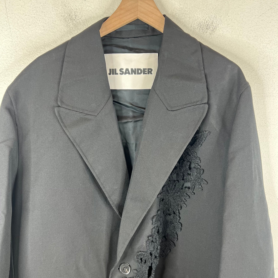 Jil Sander Black Floral Knit Trench Coat