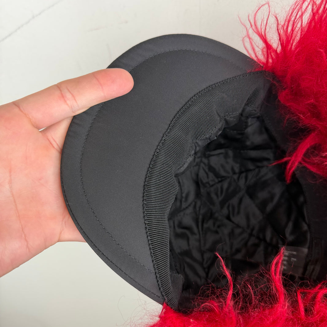 Prada Nylon Red Fur Trooper Hat