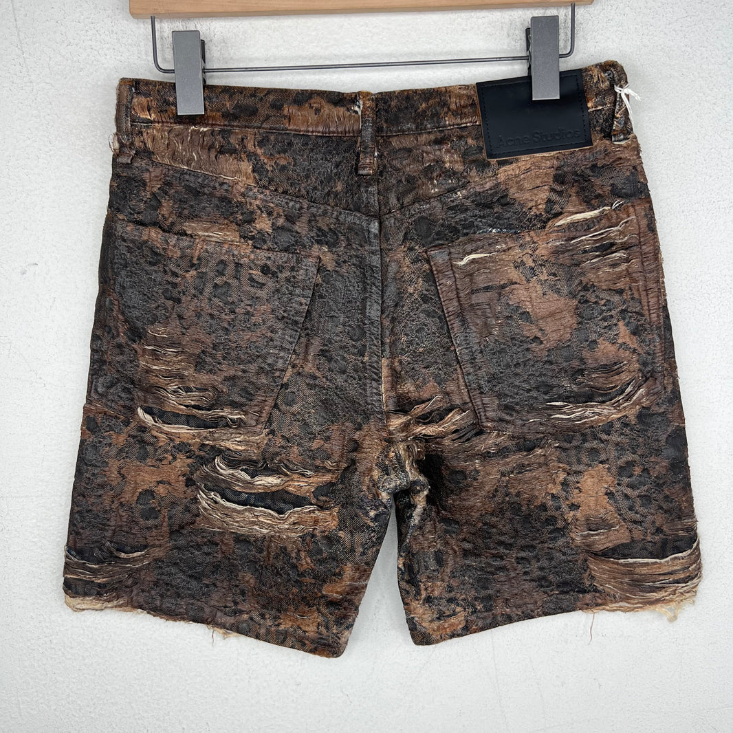 Acne Studios Roman Distressed Waxed Denim Shorts