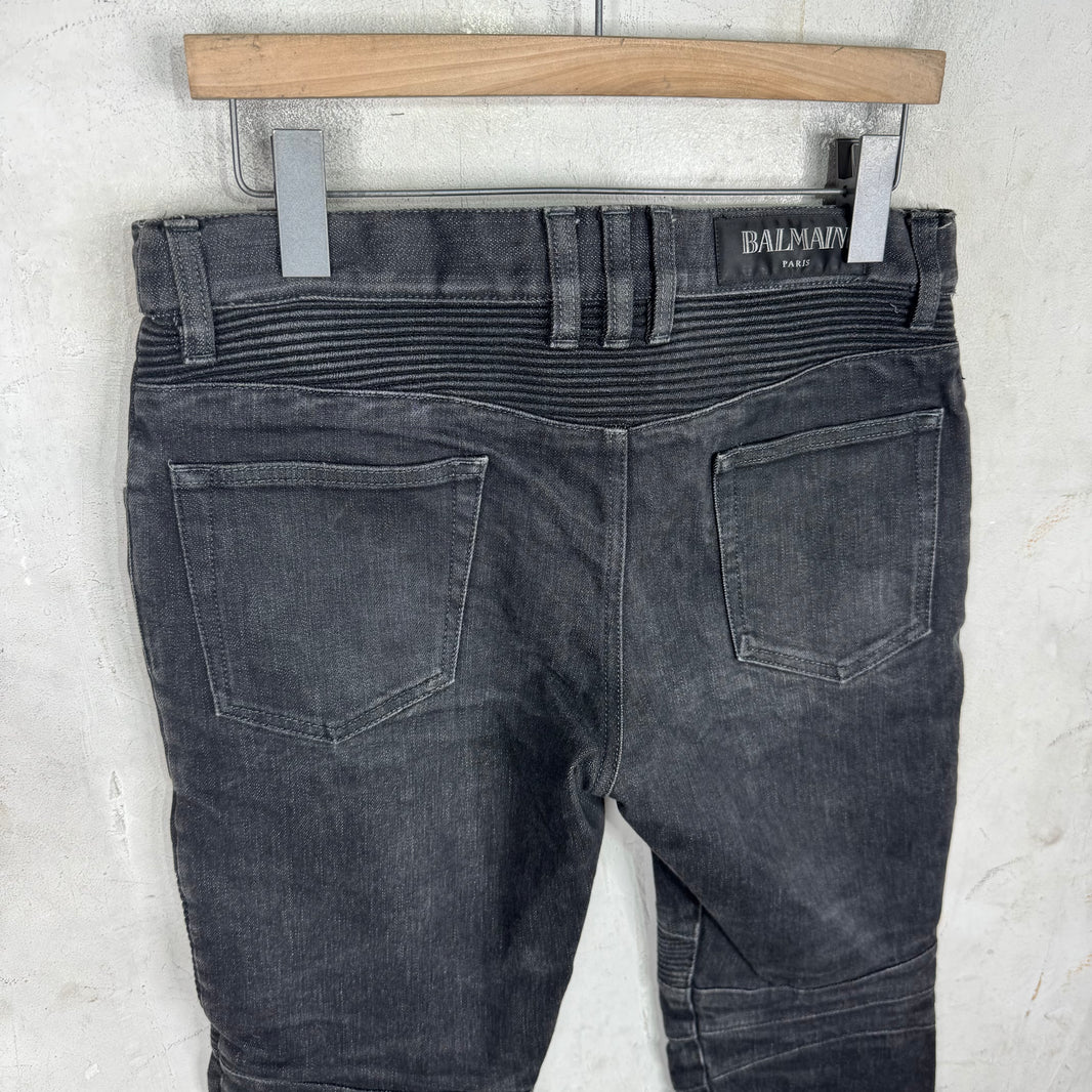 Balmain Dark Grey Biker Jeans
