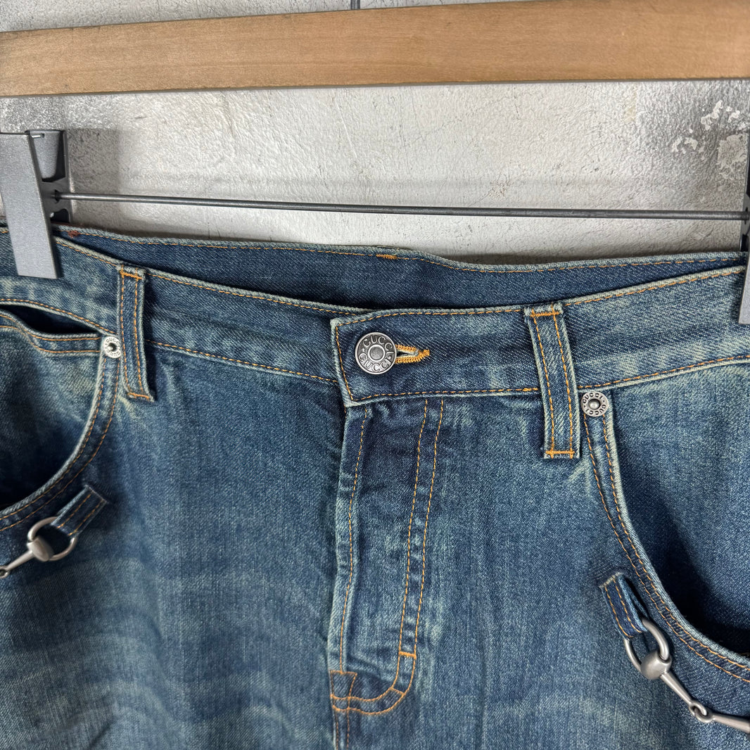 Gucci Washed Blue Horsebit Jeans