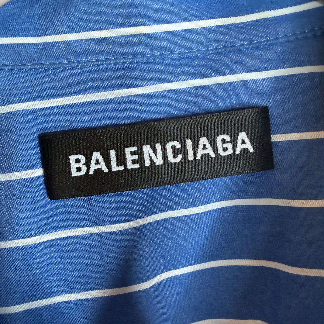 Balenciaga Blue Back Logo Striped Button Up Shirt