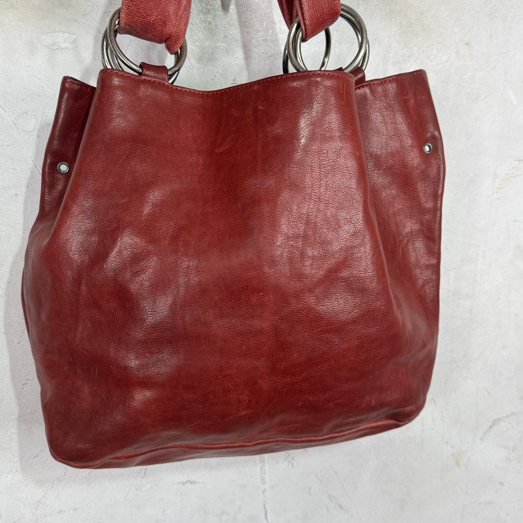 Margiela Red Leather Ring Tote Bag