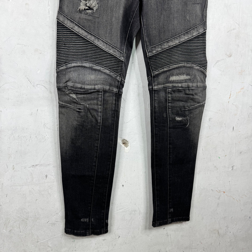 Balmain Altered Distressed Biker Jeans