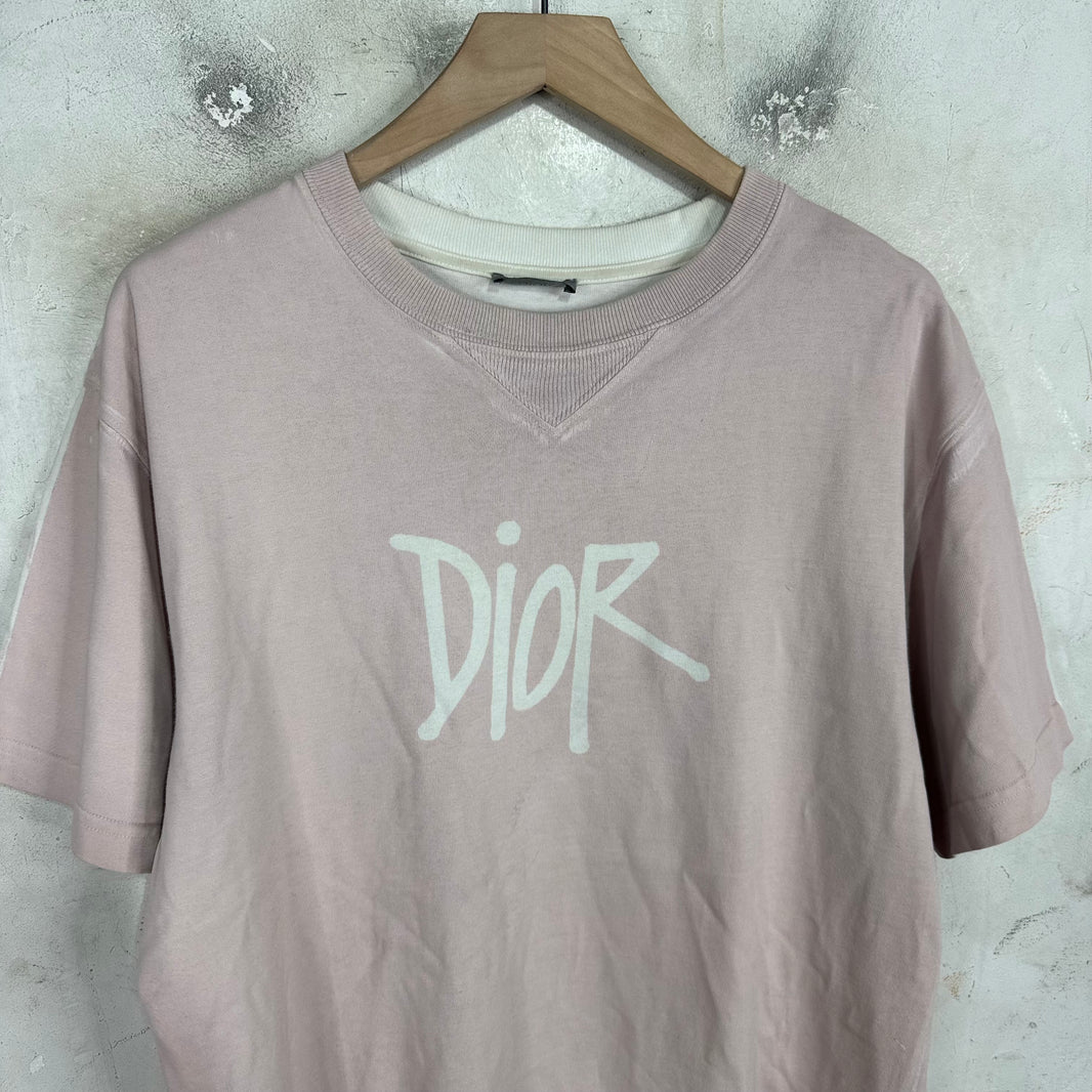 Dior Pink Shawn Stussy Logo T-Shirt