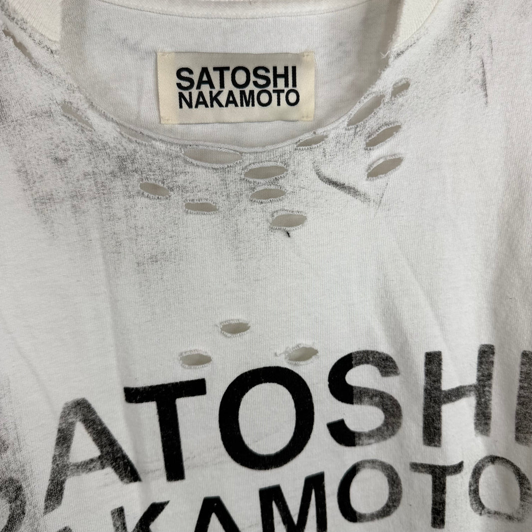 Satoshi Nakamoto Distressed White Logo T-Shirt