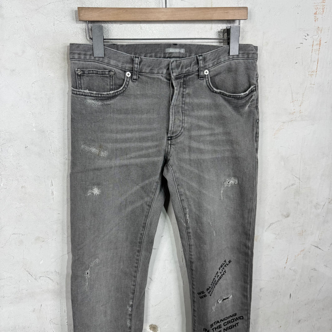 Dior Grey Distressed Quoted Slim Jeans