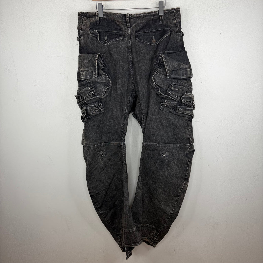 Julius Acid Black Helioz Open Knee Cargo Jeans