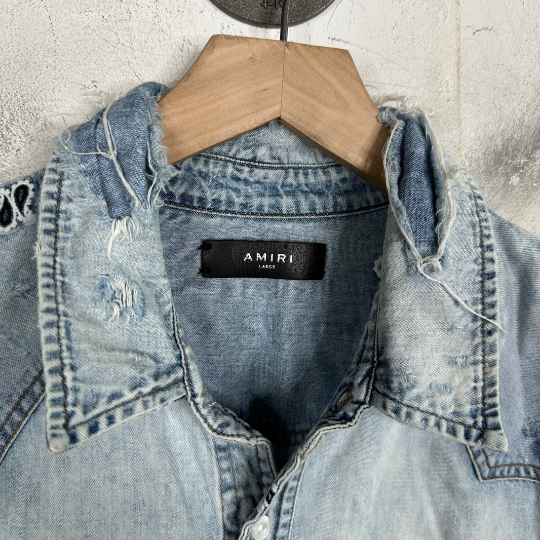 Amiri Paisley Denim Distressed Shirt