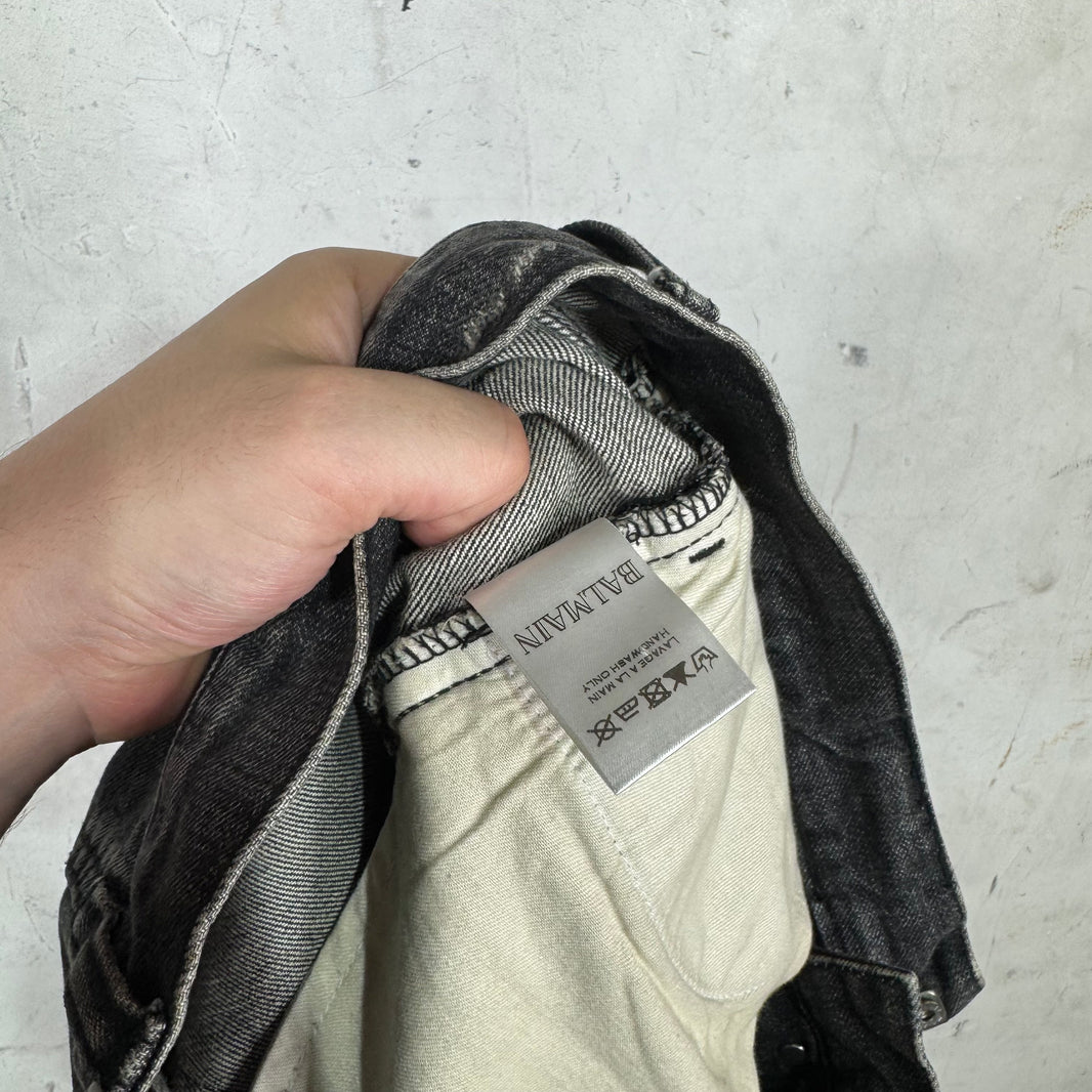 Balmain Straight Legged Charcoal Distressed Jeans
