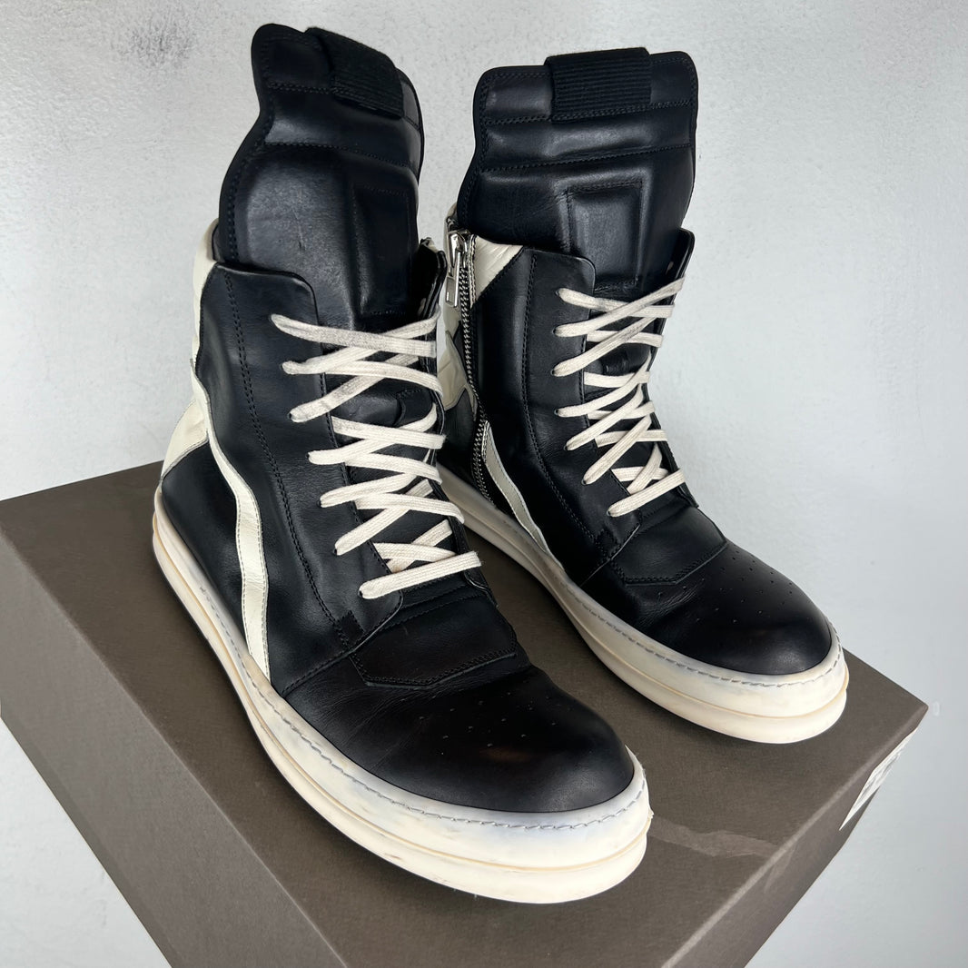 Rick Owens Black/White Geobasket Sneakers