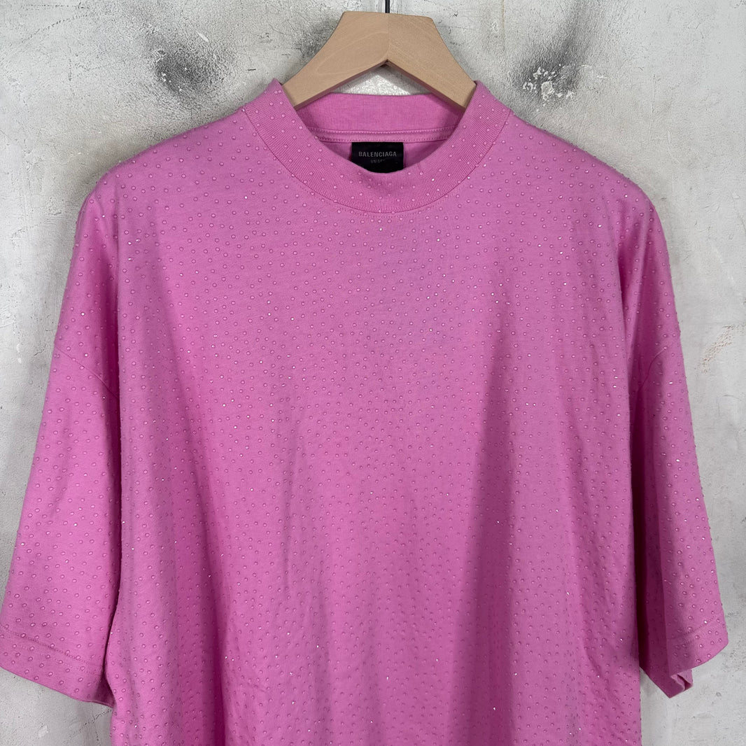 Balenciaga Pink Rhinestoned T-Shirt