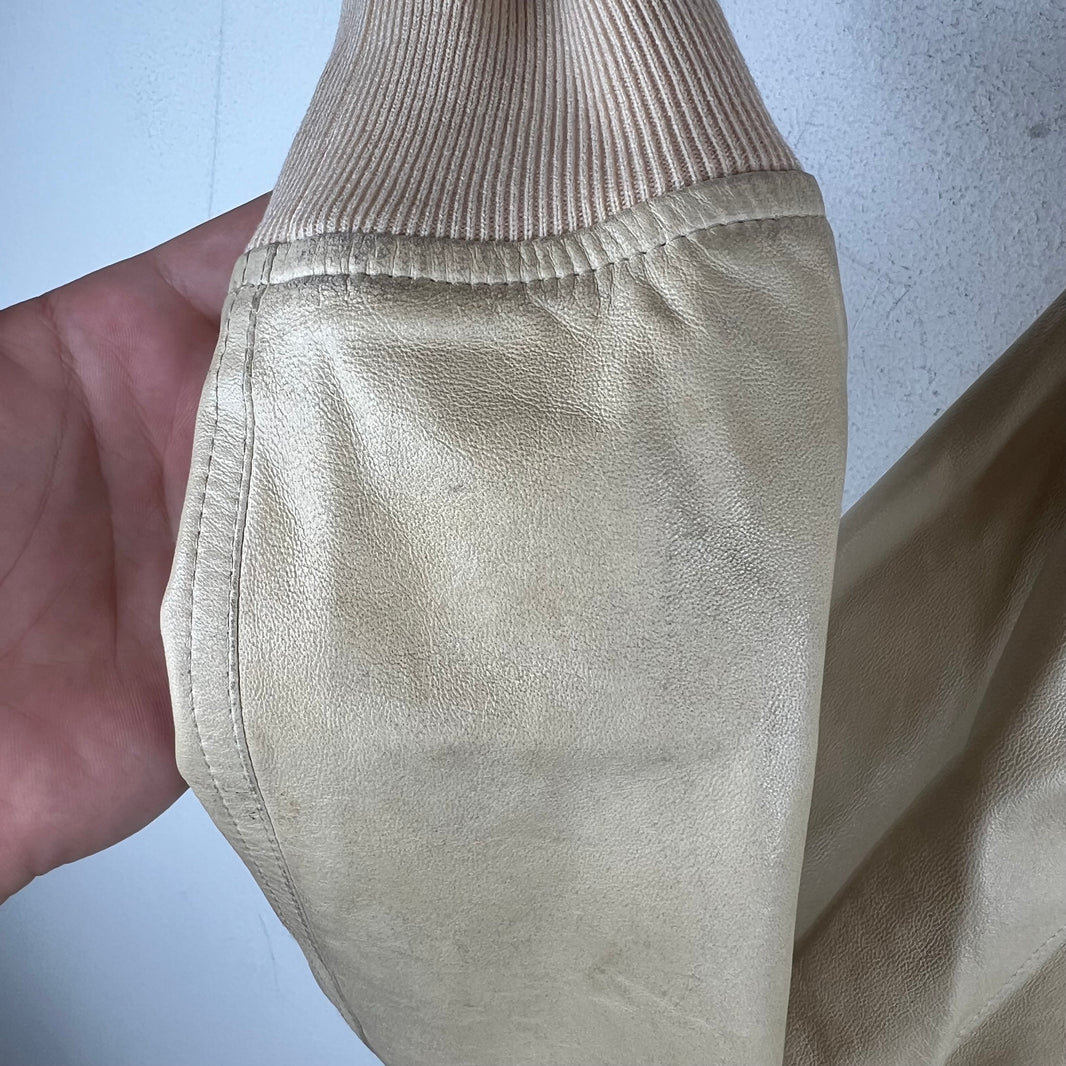 Rick Owens Cream Leather Bomber Jacket