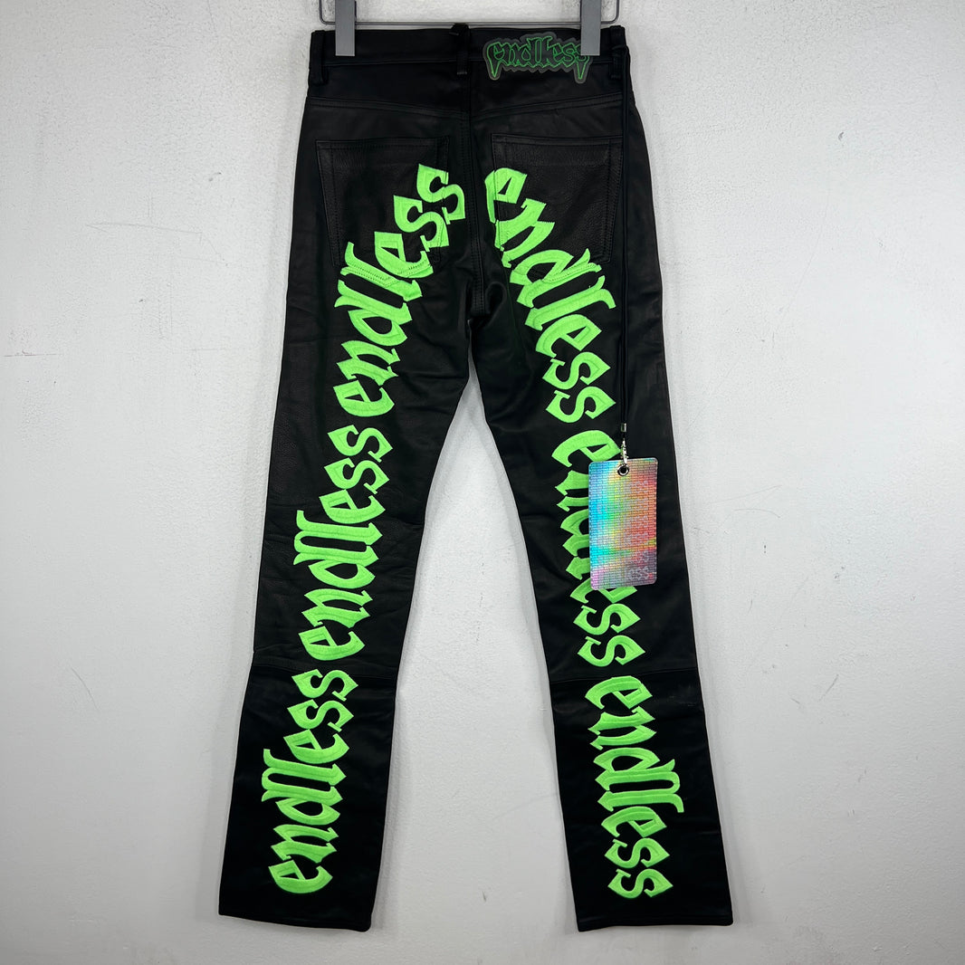 Endless Denim Black/Green Leather Pants