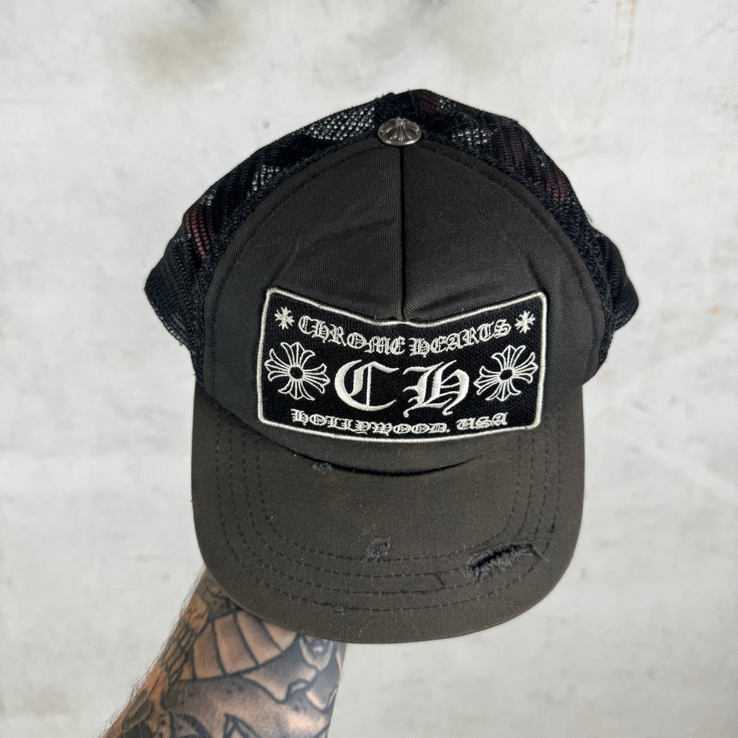 Chrome Hearts Smoked Distressed Trucker Hat