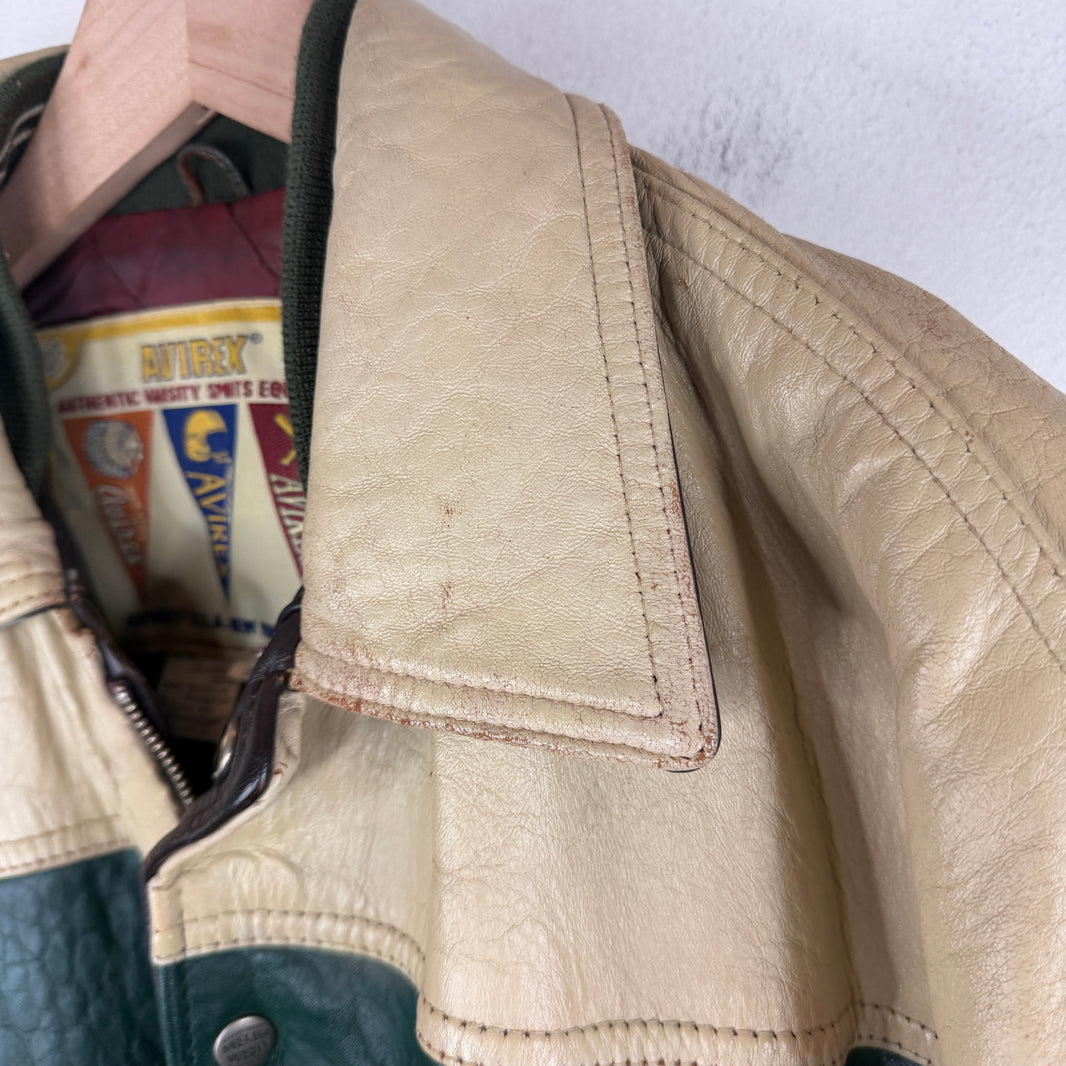 Vintage Avirex Leather Two-Tone Zip Up Jacket