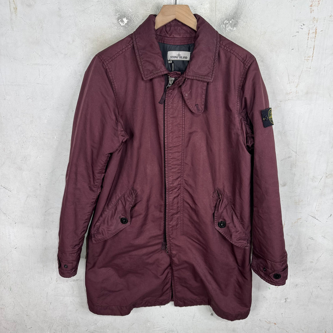 Stone Island Maroon Waxed Long Jacket