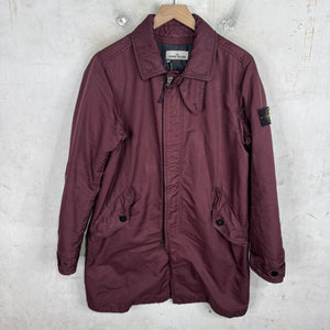 Stone Island Maroon Waxed Long Jacket