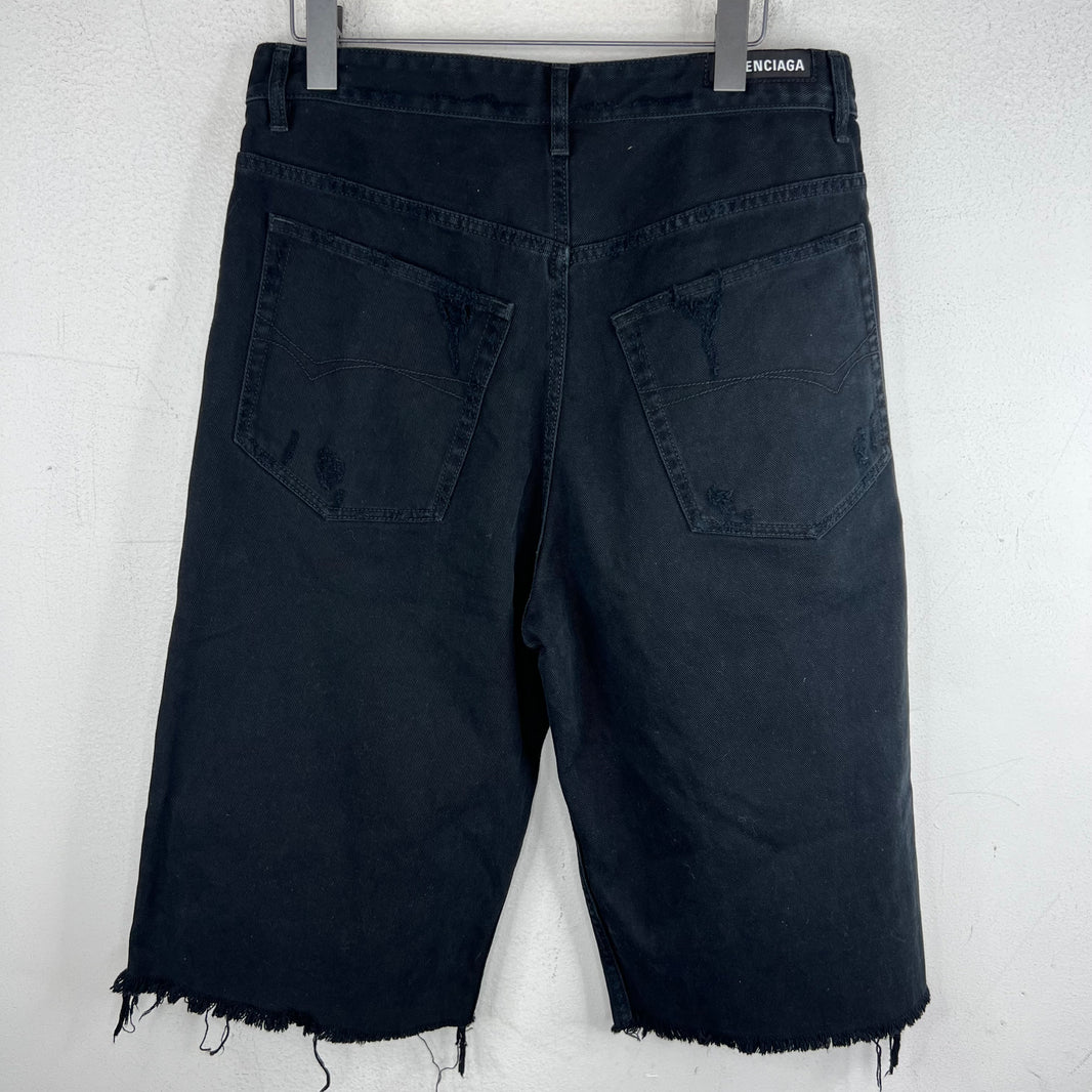 Balenciaga Distressed Long Denim Shorts