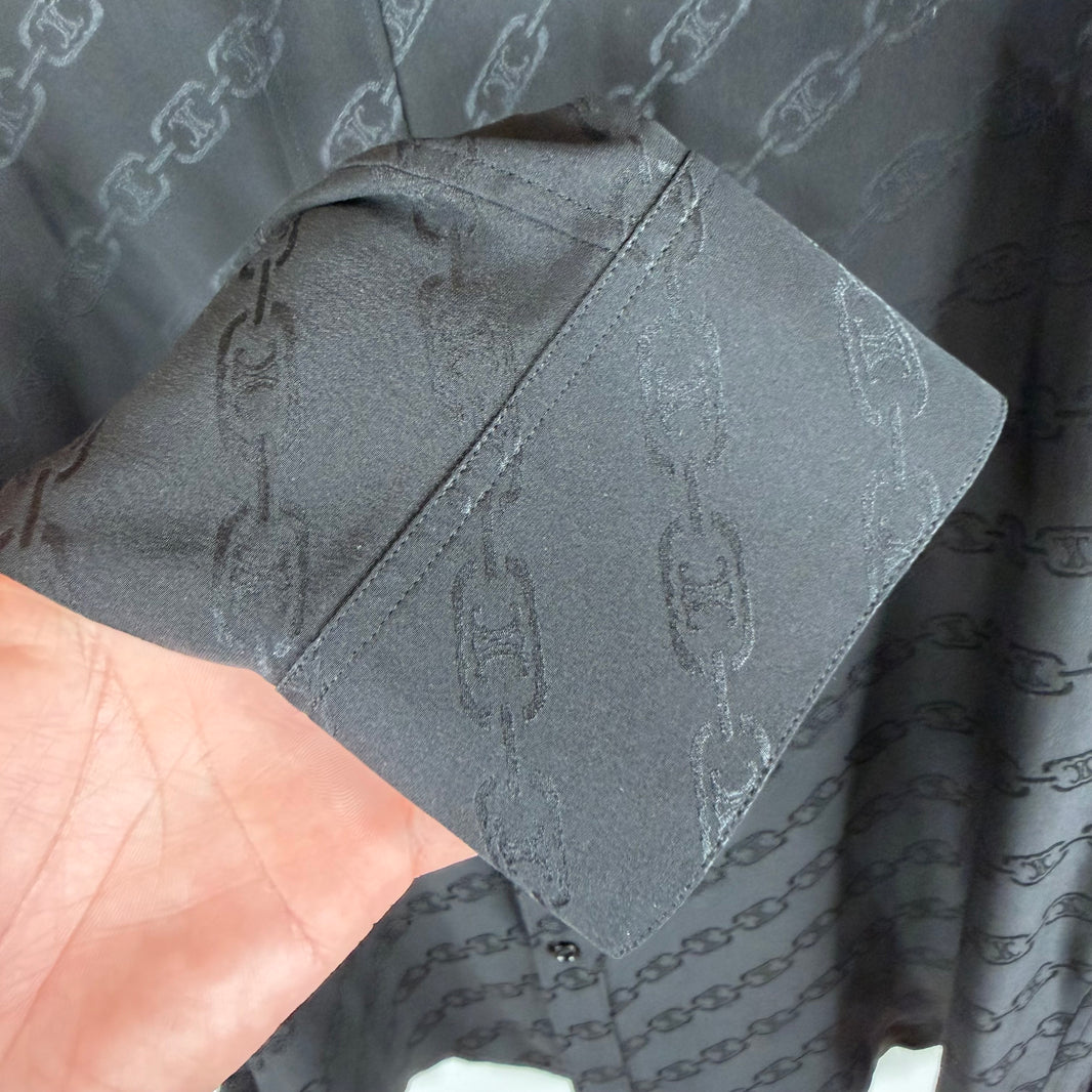 Celine Silk Embossed Chain Link Button Up LS Shirt