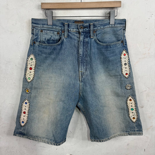 Kapital Rhinestone Studded Jean Shorts