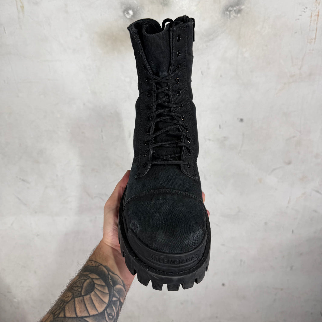 Balenciaga Canvas Ditressed Strike Boots