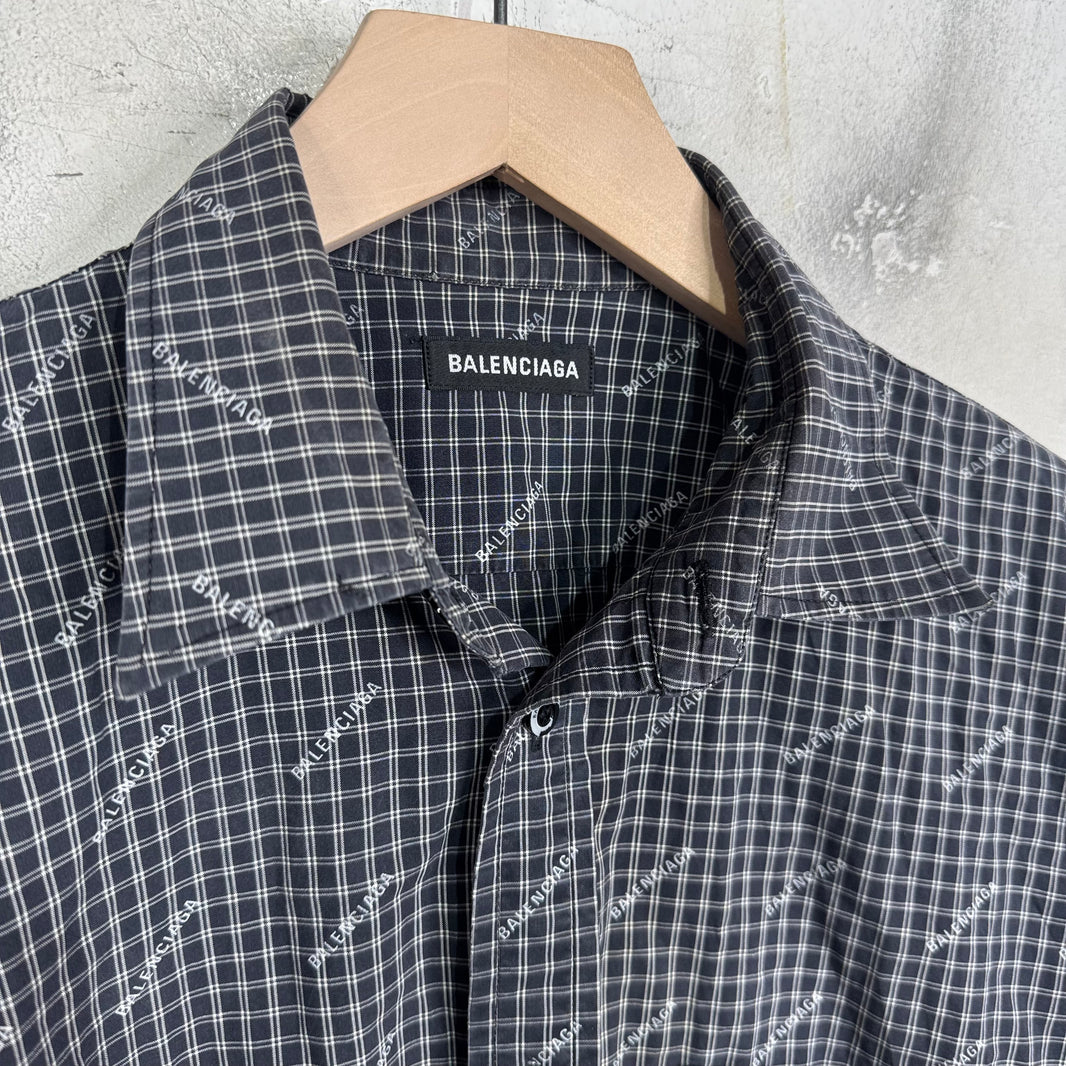 Balenciaga Plaid Logo Short Sleeve Shirt