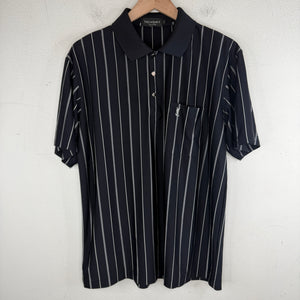 YSL Vintage Navy Silk Metal Button Polo T-Shirt
