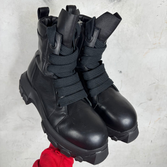 Rick Owens Triple Black Jumbo Lace Tractor Boots