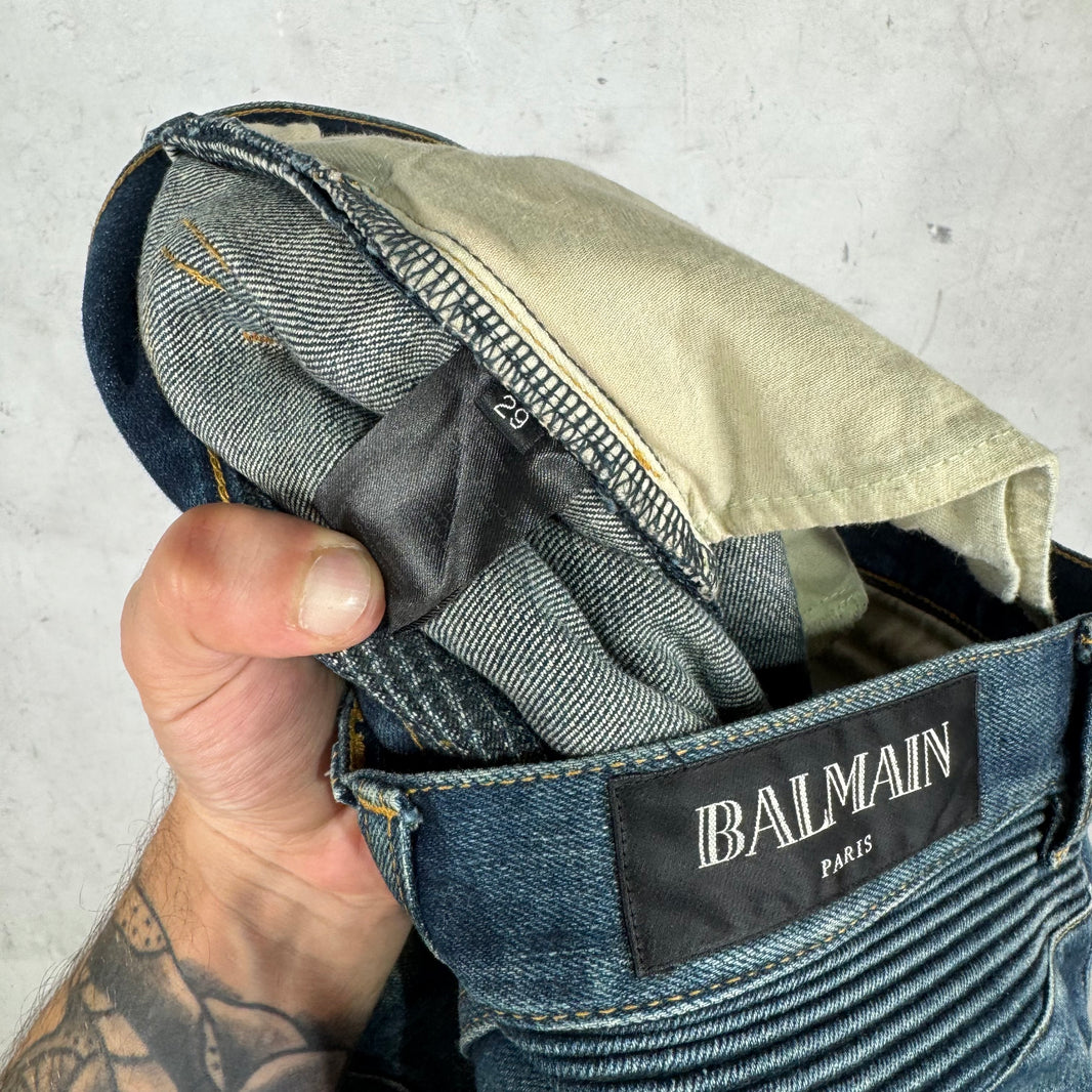 Balmain Medium Wash Biker Jeans